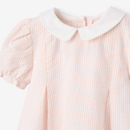 Pink Seersucker Collared Dress