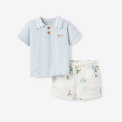 Up & Away Knit Polo Shirt + Printed Oxford Shorts