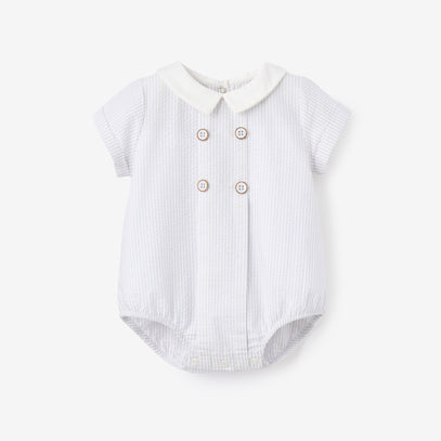 Blue Seersucker Button Front Bubble