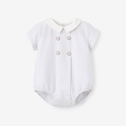 Blue Seersucker Button Front Bubble