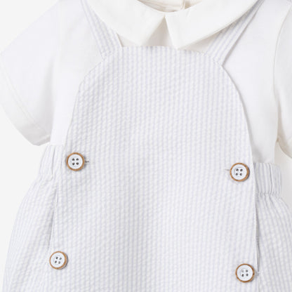 Blue Seersucker Overall Bubble + Collared Shirt