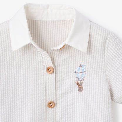 Up & Away Grey Seersucker Collared Shortall