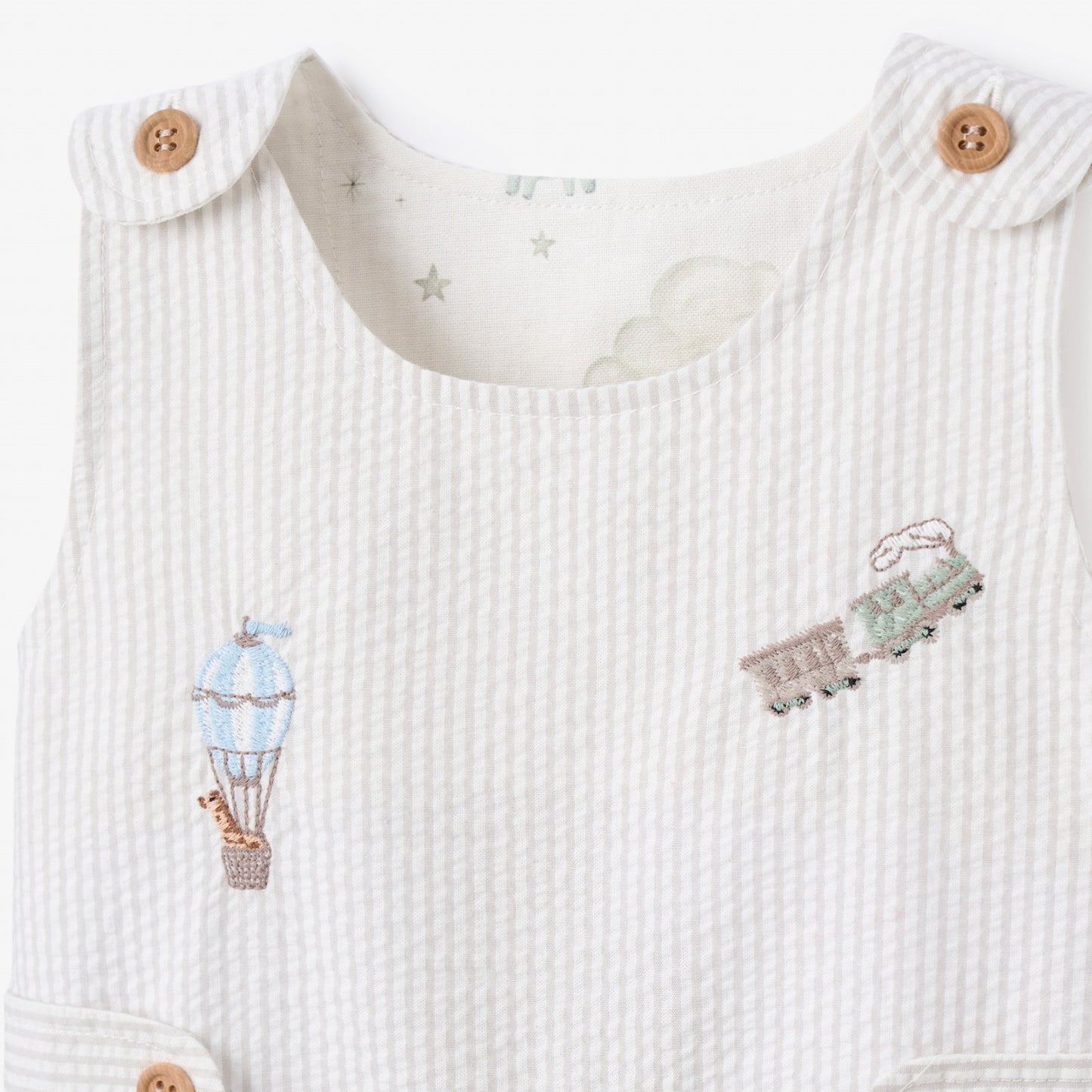 Up & Away Embroidered Gray Seersucker Jon Jon