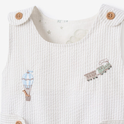 Up & Away Embroidered Gray Seersucker Jon Jon