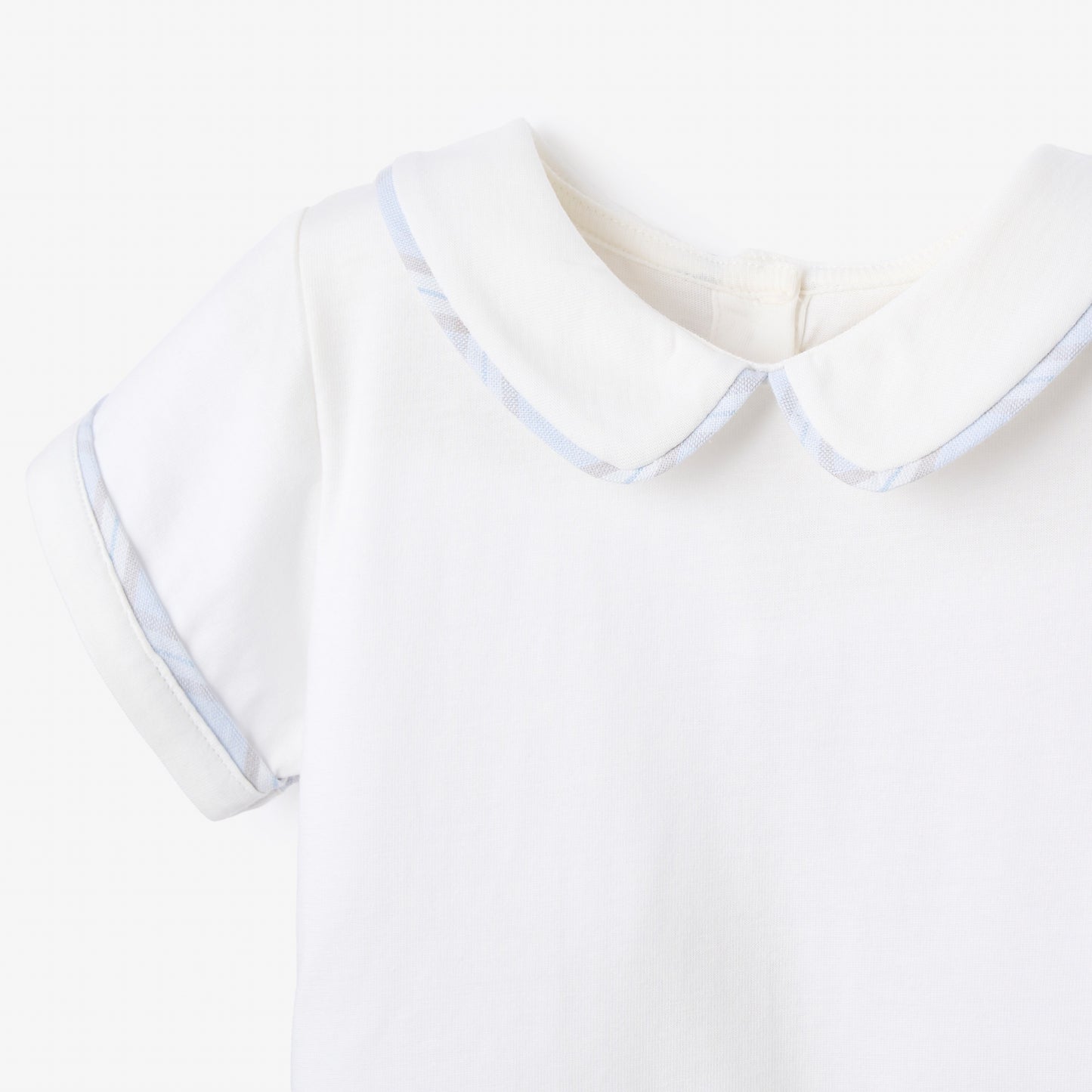 Blue Gray Plaid Trimmed Collar Bodysuit & Short Set