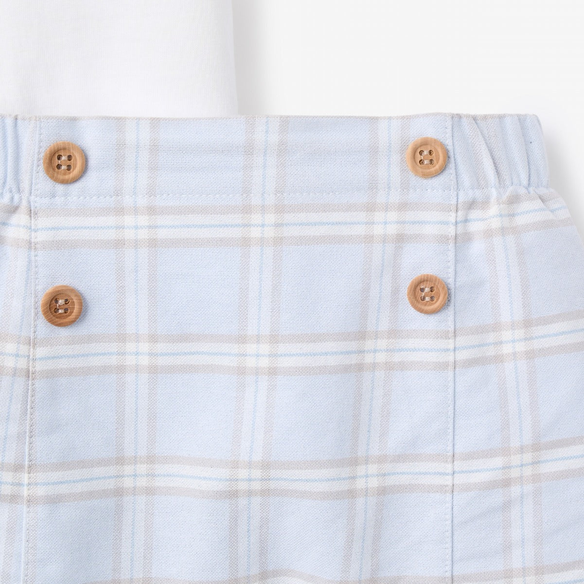 Blue Gray Plaid Trimmed Collar Bodysuit & Short Set