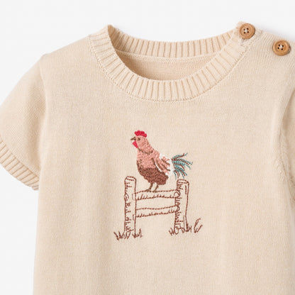 Rooster Embroidered Knit Shortall