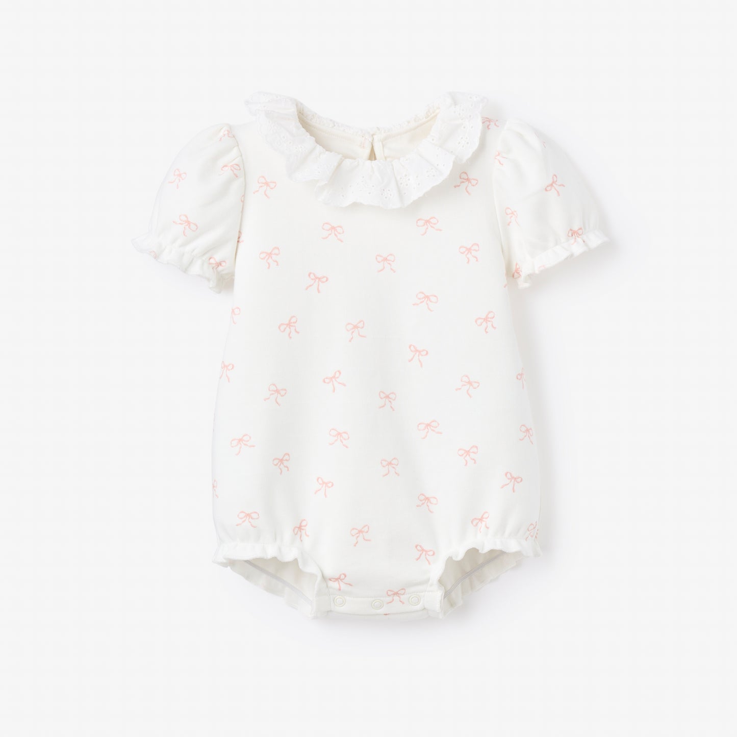 Pink Bow Double Knit Eyelet Lace Collar Bubble