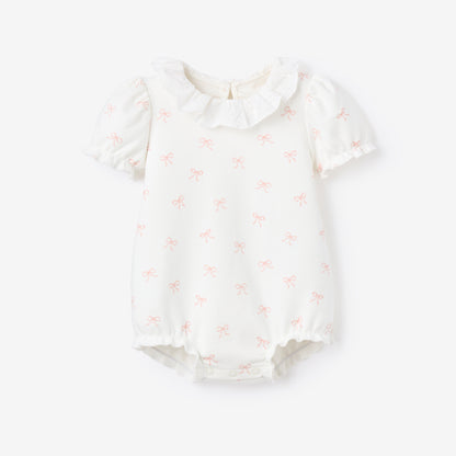 Pink Bow Double Knit Eyelet Lace Collar Bubble