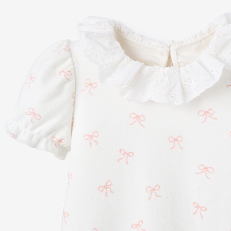 Pink Bow Double Knit Eyelet Lace Collar Bubble