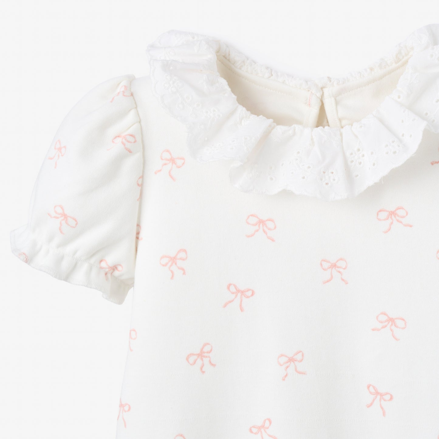 Pink Bow Double Knit Eyelet Lace Collar Bubble