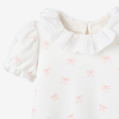 Pink Bow Double Knit Eyelet Lace Collar Bubble