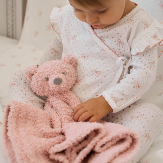 Feather Knit Pink Bear Security Blanket