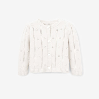 White Pointelle Knit Baby Cardigan