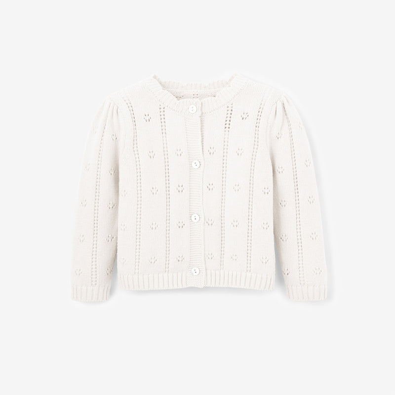 White Pointelle Knit Baby Cardigan