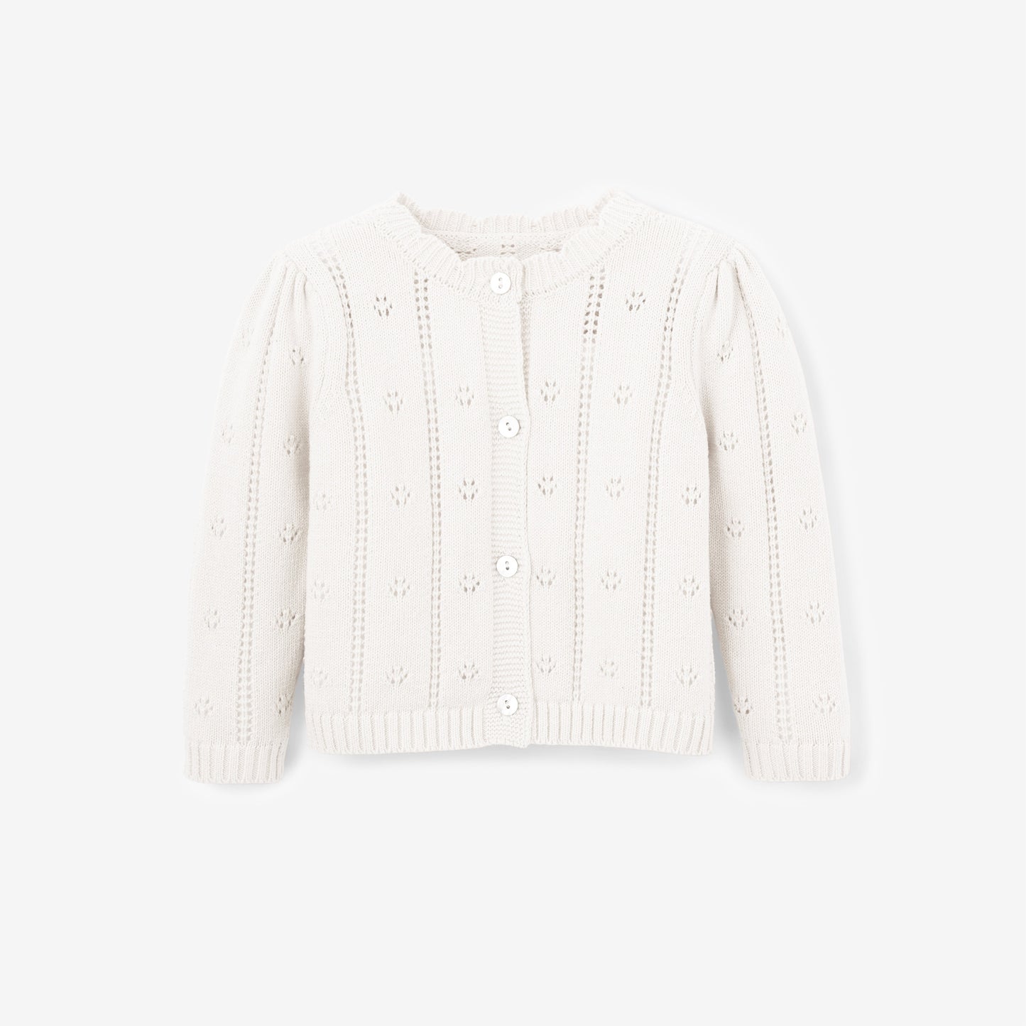 White Pointelle Knit Baby Cardigan