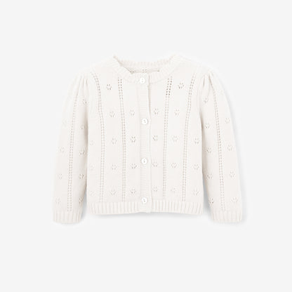 White Pointelle Knit Baby Cardigan