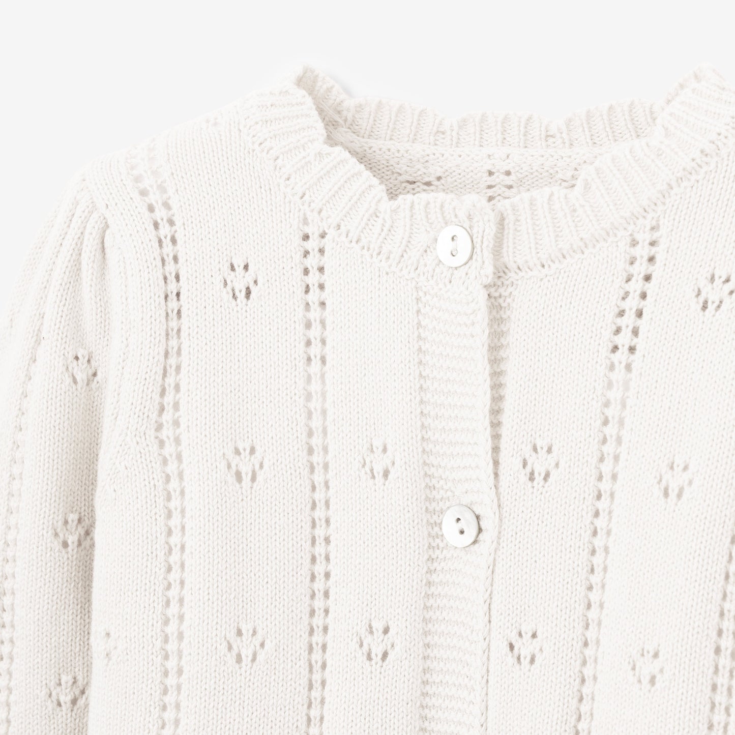 White Pointelle Knit Baby Cardigan
