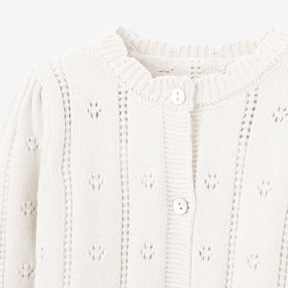 White Pointelle Knit Baby Cardigan