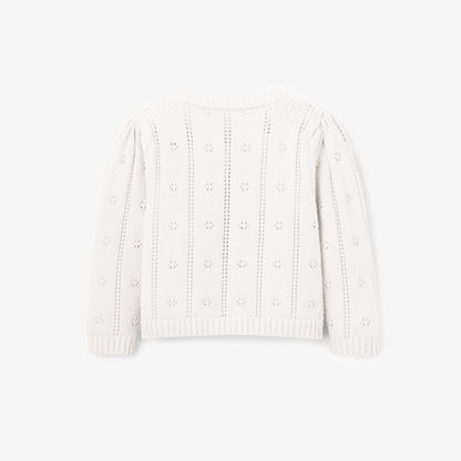 White Pointelle Knit Baby Cardigan
