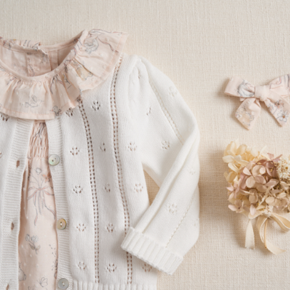 White Pointelle Knit Baby Cardigan