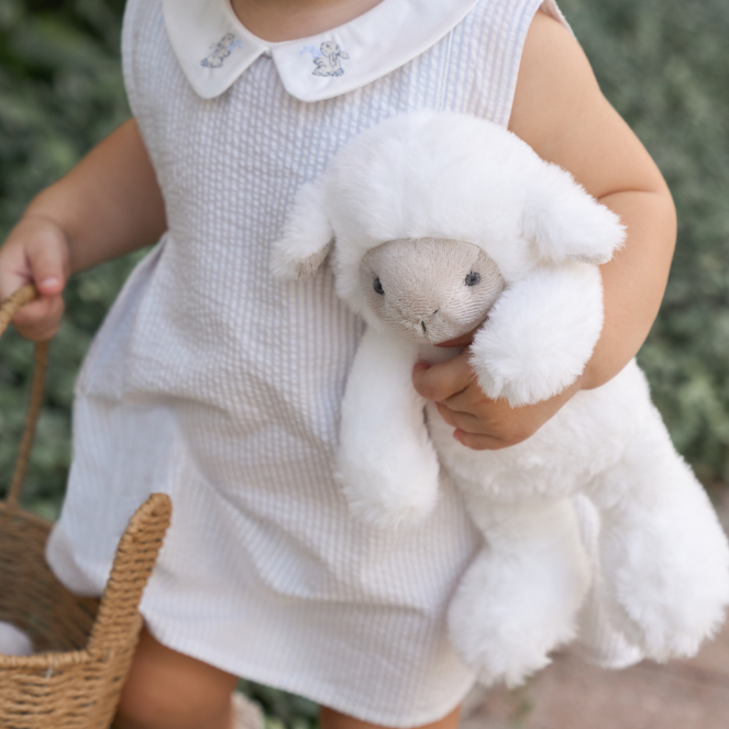 Blue Seersucker Embroidered Bunny Dress