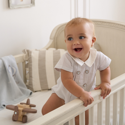 Blue Seersucker Button Front Bubble