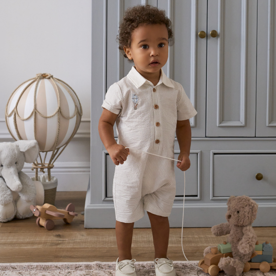 Up & Away Grey Seersucker Collared Shortall