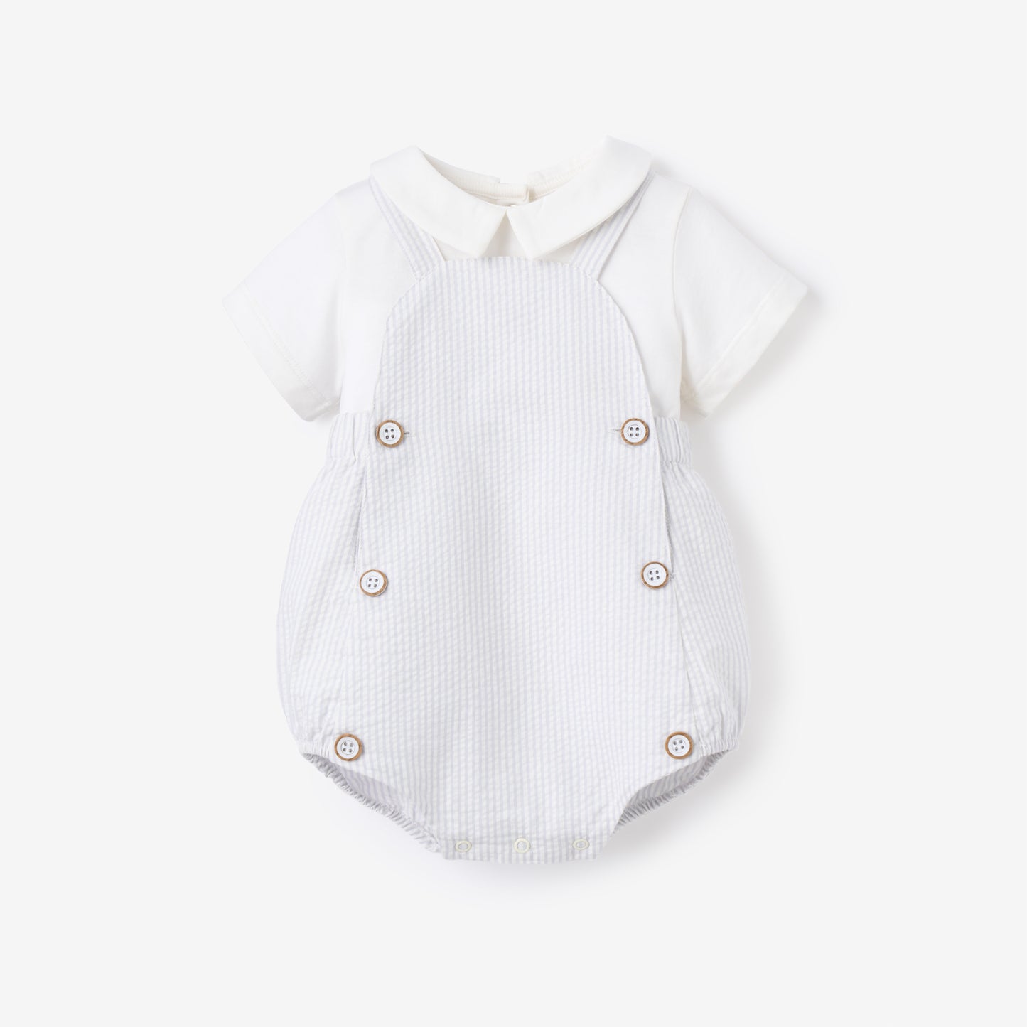 Blue Seersucker Overall Bubble + Collared Shirt