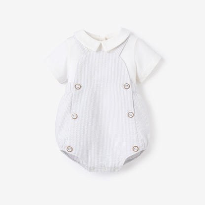 Blue Seersucker Overall Bubble + Collared Shirt