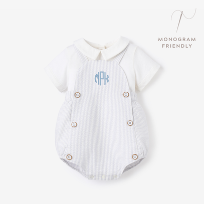 Blue Seersucker Overall Bubble + Collared Shirt