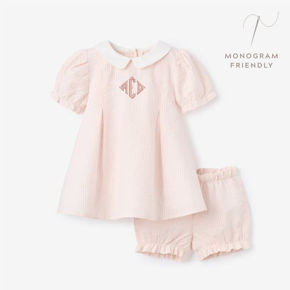 Pink Seersucker Collared Dress