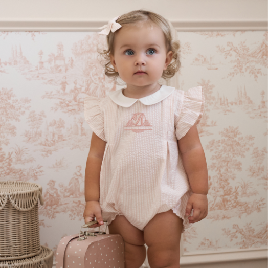 Pink Seersucker Collared Bubble