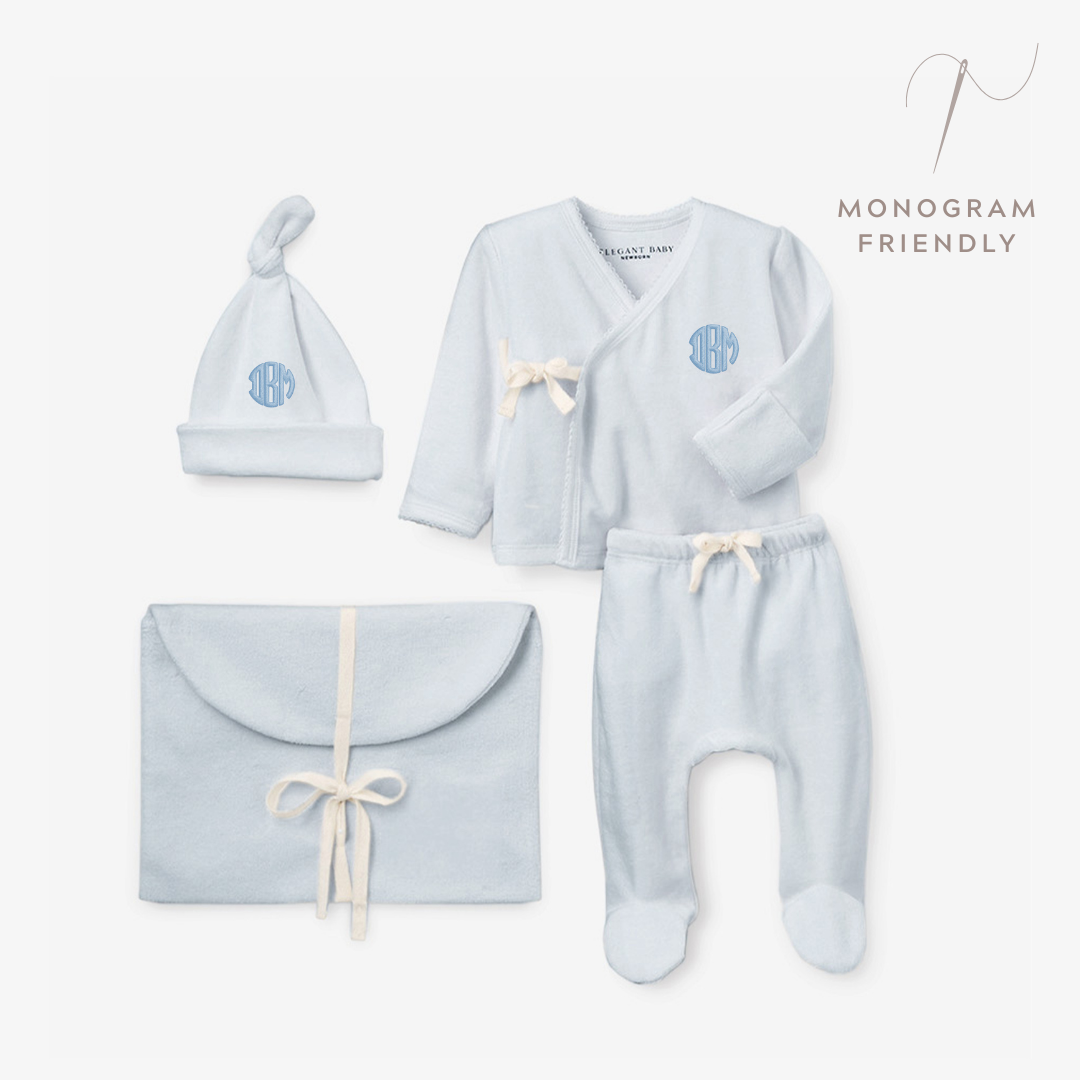 Pale Blue Velour Layette Set