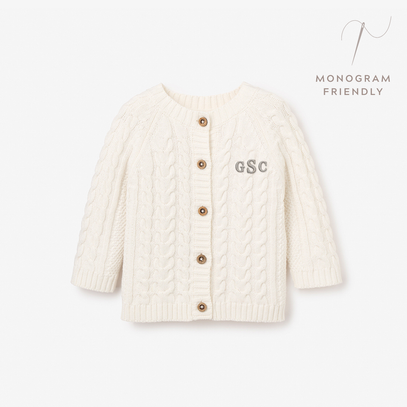 Whisper White Horseshoe Cable Knit Baby Cardigan