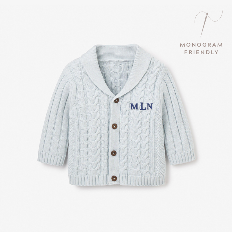 Pale Blue Horseshoe Cable Knit Baby Cardigan