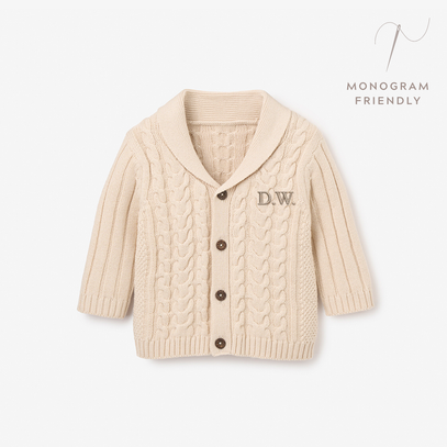 Wheat Horseshoe Cable Knit Baby Cardigan