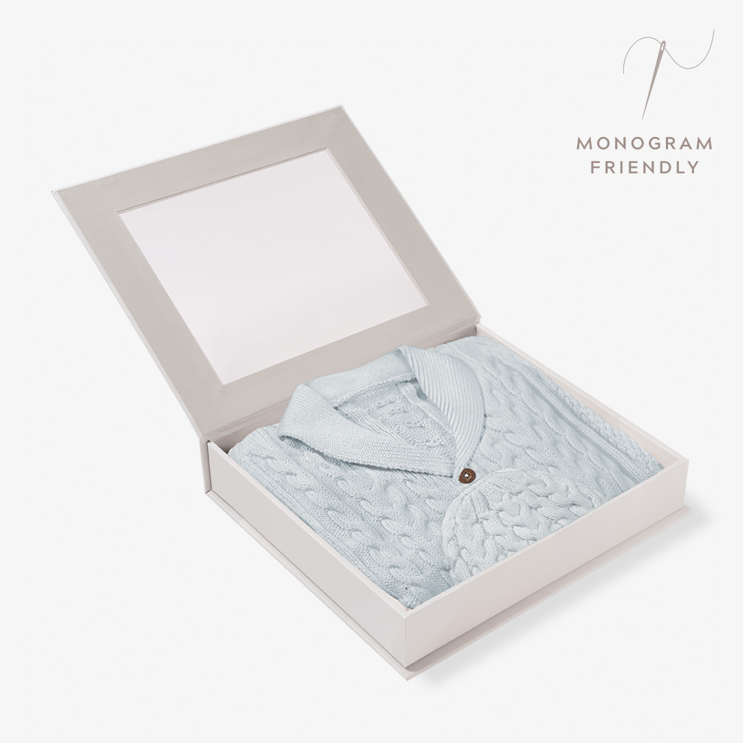 Pale Blue Horseshoe Cable Knit Cardigan & Hat Baby Boxed Gift Set