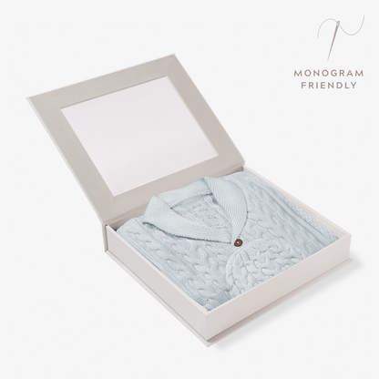 Pale Blue Horseshoe Cable Knit Cardigan & Hat Baby Boxed Gift Set