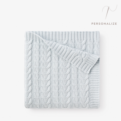 Pale Blue Horseshoe Cable Knit Baby Blanket