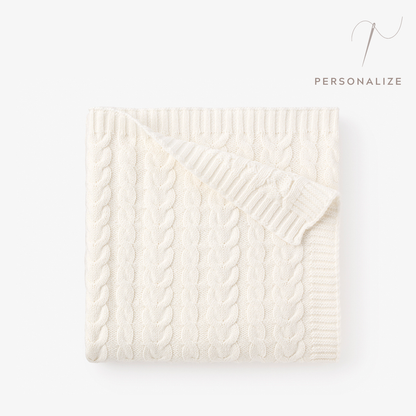 Whisper White Horseshoe Cable Knit Baby Blanket