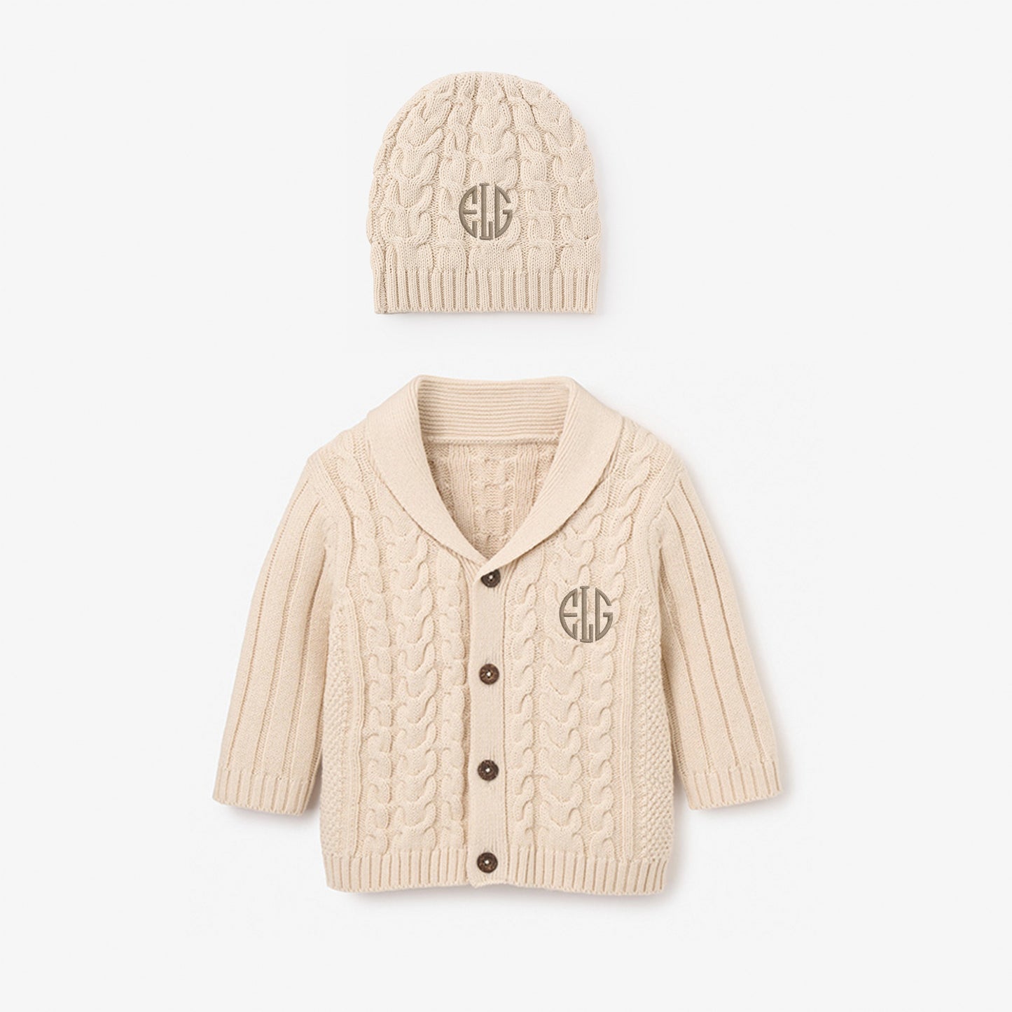 Wheat Horseshoe Cable Knit Cardigan & Hat Baby Boxed Gift Set