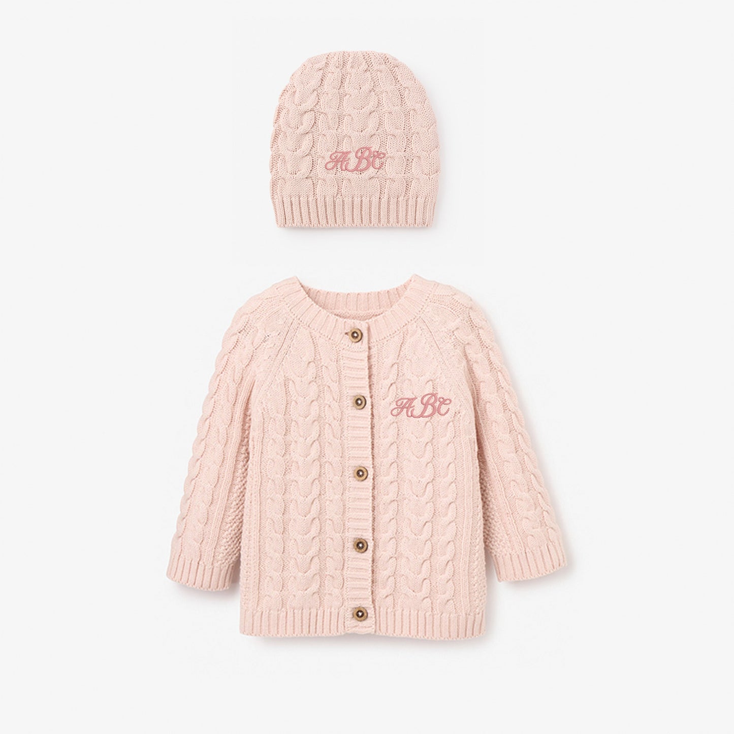 Pale Pink Horseshoe Cable Knit Cardigan & Hat Baby Boxed Gift Set