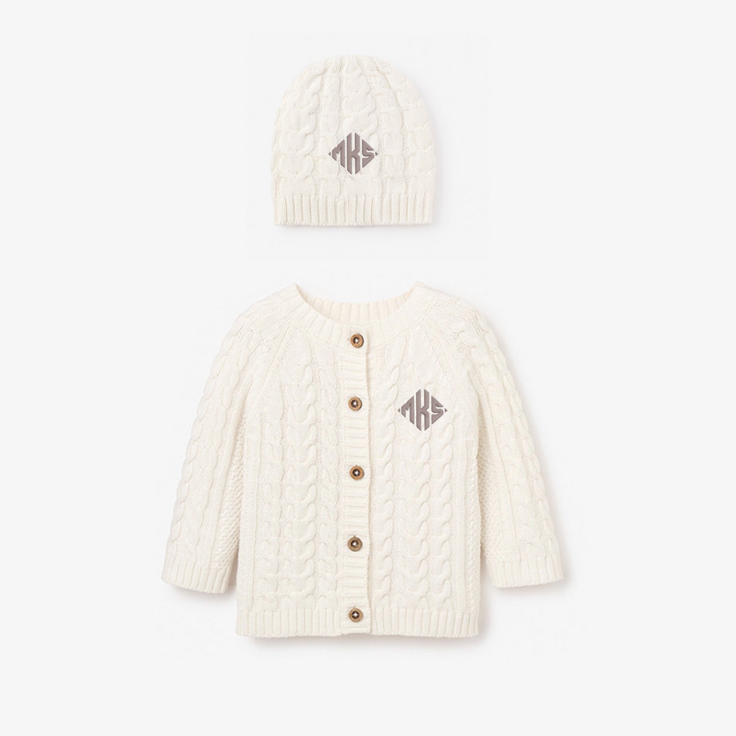 Whisper White Horseshoe Cable Knit Cardigan & Hat Baby Boxed Gift Set
