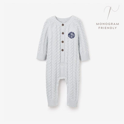 Pale Blue Horseshoe Cable Knit Baby Jumpsuit