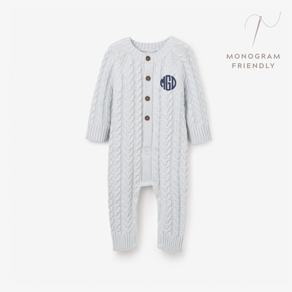 Pale Blue Horseshoe Cable Knit Baby Jumpsuit