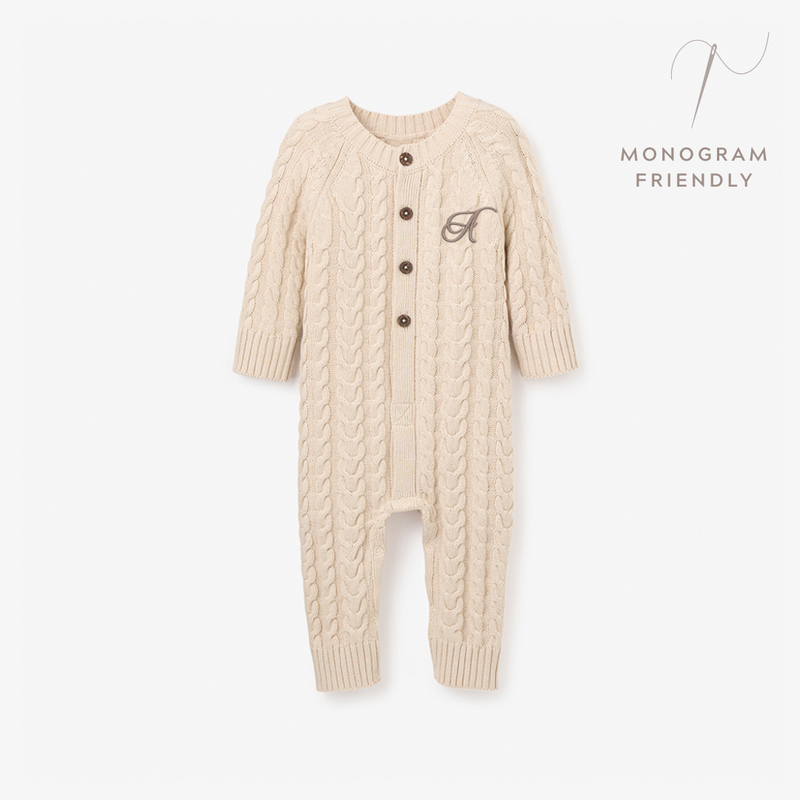 Wheat Horseshoe Cable Knit Baby Jumpsuit