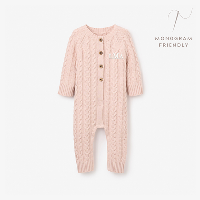 Pale Pink Horseshoe Cable Knit Baby Jumpsuit