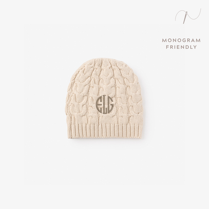 Wheat Horseshoe Cable Knit Baby Hat