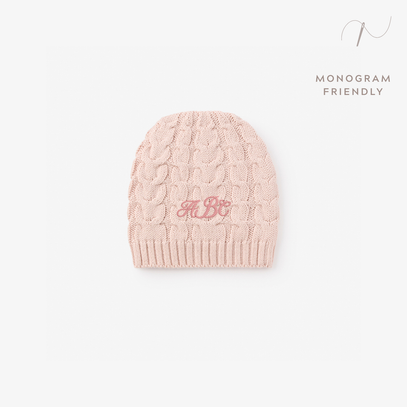 Pale Pink Horseshoe Cable Knit Baby Hat